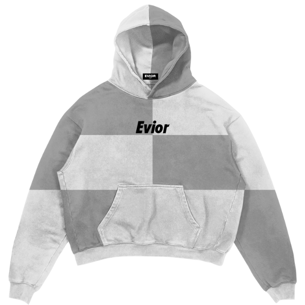 Checkered Hoodie - Grey & White