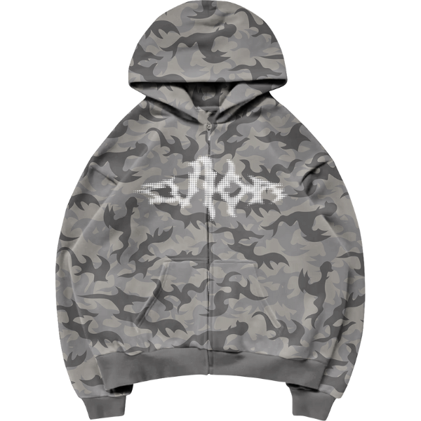 Camo Zip-up Hoodie - Ash Cloud