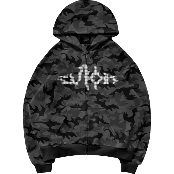 Camo Zip-up Hoodie - Midnight