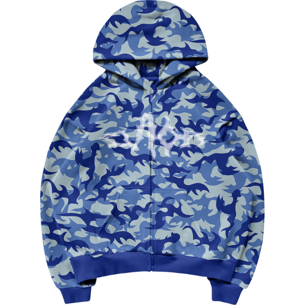 Camo Zip-up Hoodie - Ocean Mist